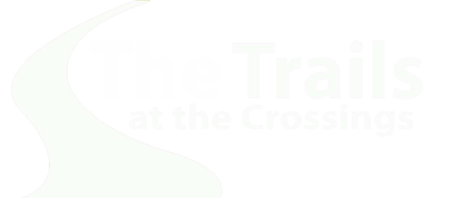A black and white image with the text "The Trails at the Crossings".